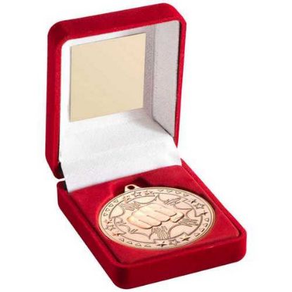 Picture of Red Velvet Box And 50mm Medal Martial Arts Trophy Bronze
