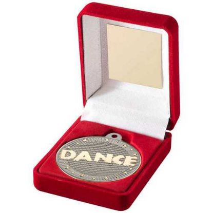 Picture of Red Velvet Box And 50mm Dance Medal Trophy Matt Silver~gold