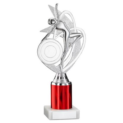 Picture of Silver|red Dance|gym Figure Assembled On Marble - (2" Cen|2" Tube) 9in