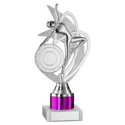 Picture of Silver|purple Dance|gym Figure Assembled On Marble - (2" Cen|1" Tube) 8in