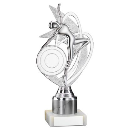 Picture of Silver|white Dance|gym Figure Assembled On Marble - (2" Cen|1" Tube) 8in