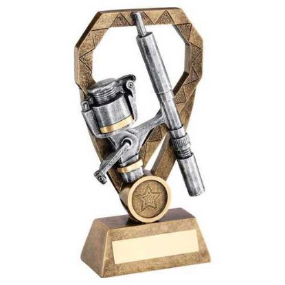 Picture of Brz~pew~gold Angling Rod And Reel On Diamond With Plate (1in Centre)