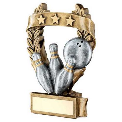 Picture of Brz~pew~gold Ten Pin 3 Star Wreath Award With Plate