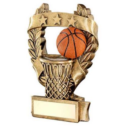 Picture of Brz~gold~orange Basketball 3 Star Wreath Award With Plate