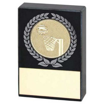 Picture of Black Marble With Silver|gold Wreath, Netball Insert And Plate - 2.5x1.75in