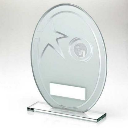 Picture of White|silver Printed Glass Oval With Netball Insert And Plate - 6.5in