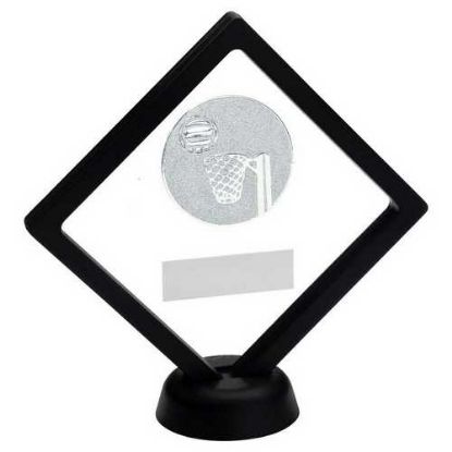 Picture of Black~clear Plastic Box With Netball Insert Trophy Silver