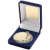Picture of Blue Velvet Box And 50mm Netball Medal Trophy Matt Silver|gold - 3.5in
