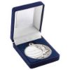 Picture of Blue Velvet Box And 50mm Netball Medal Trophy Matt Silver|silver - 3.5in