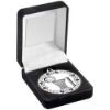 Picture of Black Velvet Medal Box And 50mm Medal Netball Trophy Silver - 3.5in