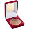 Picture of Red Velvet Box And 50mm Medal Netball Trophy Bronze - 3.5in