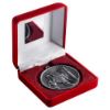 Picture of Red Velvet Box And 60mm Medal Netball Trophy Antique Silver - 4in