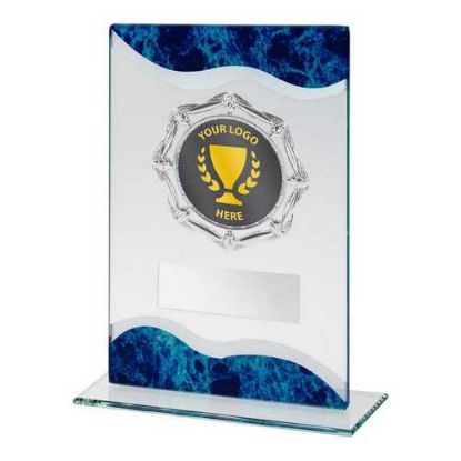 Picture of Jade~blue~silv Glass Rectangle With Silver Trim Trophy (2in Centre)