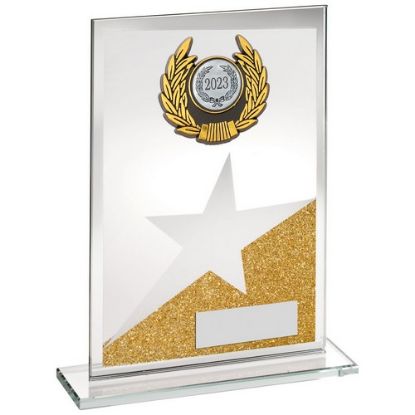 Picture of Jade~gold~silv Glass Plaque With Silv~blk Trim Trophy (1in Centre)