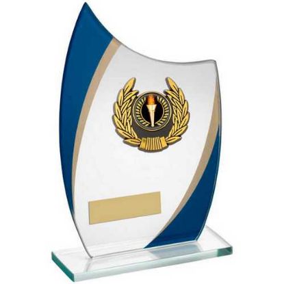 Picture of Jade~blue~gold Curved Glass With Gold~blk Wreath Trim Trophy (1in Cen)