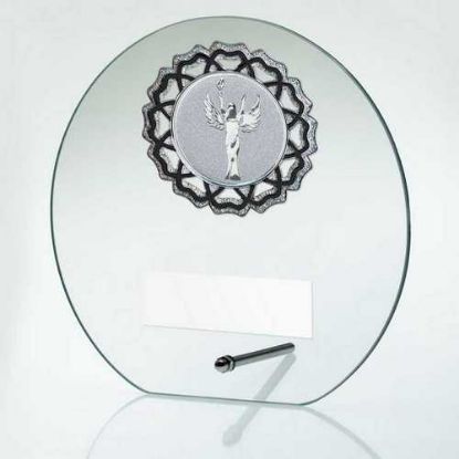 Picture of Jade Glass Round Plaque With Silv~blk Trim Trophy