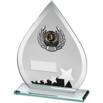 Picture of Jade~blk~silv Glass Teardrop Plaque With Silv~blk Trim Trophy (1in Cen)