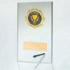 Picture of Jade Glass Rectangle Plaque With Gold Trim Trophy (2in Centre) - 7in