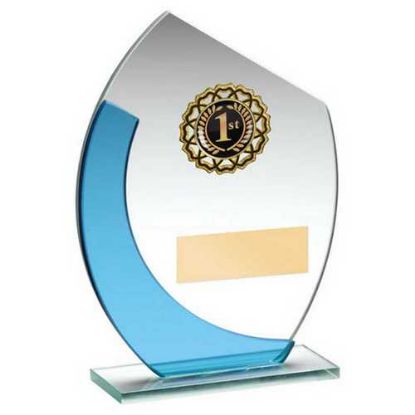 Picture of Jade~blue Glass With Gold Trim Trophy (1in Centre)
