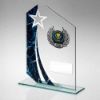 Picture of Jade|blue|silv Glass Plaque With Silv|blk Trim Trophy (1in Centre) - 8in
