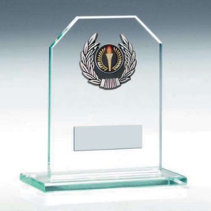 Picture of Jade Glass Rectangle Plaque With Silv~blk Wreath Trim Trophy (1in Cen)