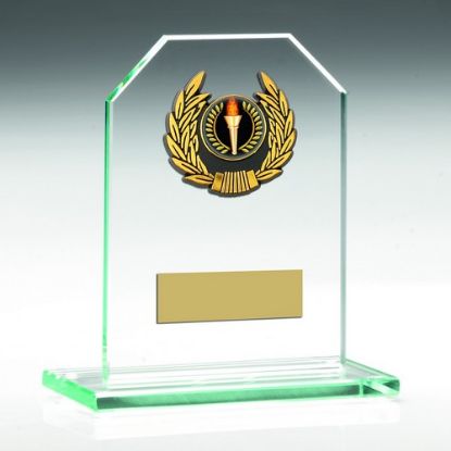 Picture of Jade Glass Rectangle Plaque With Gold~blk Wreath Trim Trophy (1in Cen)