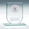 Picture of Jade Glass Shield Plaque With Silver Round Metal Trim Trophy (1in Cen) - 4.25in