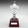 Picture of Clear Glass Cup On Wooden Base With Plate - 11.5in