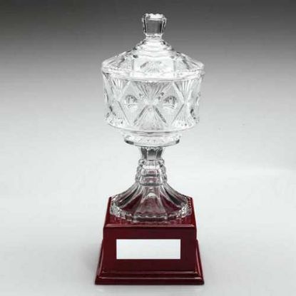 Picture of Clear Glass Cup On Wooden Base With Plate