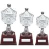 Picture of Clear Glass Cup On Wooden Base With Plate - 11.5in