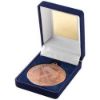 Picture of Blue Velvet Box And 50mm Medal Hockey Trophy Bronze - 3.5in