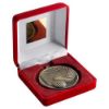 Picture of Red Velvet Box And 60mm Medal Hockey Trophy Antique Gold - 4in