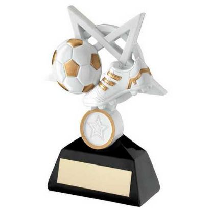 Picture of White|gold|black Football And Boot On 5 Point Star With Plate (1in Centre) - 5in
