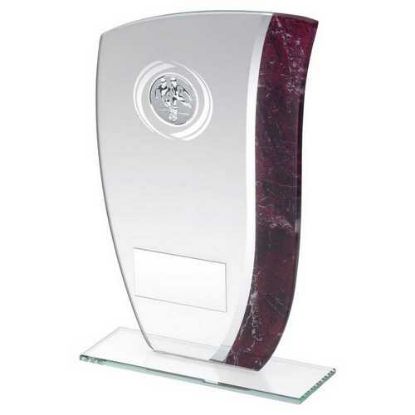 Picture of Jade Glass With Claret|silver Marble Detail And Football Insert & Plate - 8"