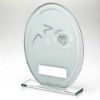 Picture of White|silver Printed Glass Oval With Football Insert And Plate - 7.25in