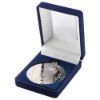 Picture of Blue Velvet Box And 50mm Medal Football Trophy Silver - 3.5in