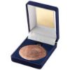 Picture of Blue Velvet Box And 50mm Medal Football Trophy Bronze - 3.5in