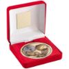 Picture of Red Velvet Box And 70mm Medallion Football Trophy (1" Cen) Antique Gold - 4in