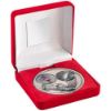 Picture of Red Velvet Box And 70mm Medallion Football Trophy (1" Cen) Antique Silv - 4in