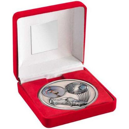 Picture of Red Velvet Box And 70mm Medallion Football Trophy (1" Cen) Antique Silv