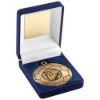 Picture of Blue Velvet Box And 50mm Football Medal Trophy Antique Gold (1in Cen) - 3.5in