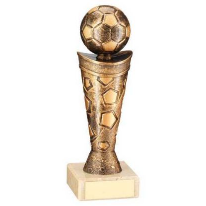 Picture of Bronze|gold Plastic Football Figure On Cream Marble Trophy - 6.75in