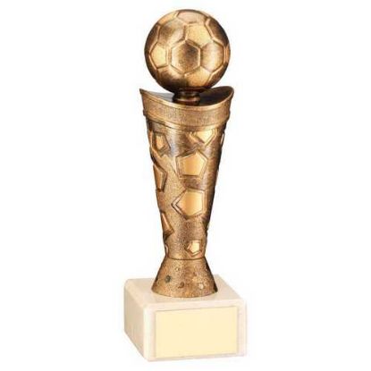 Picture of Bronze|gold Plastic Football Figure On Cream Marble Trophy - 7.25in