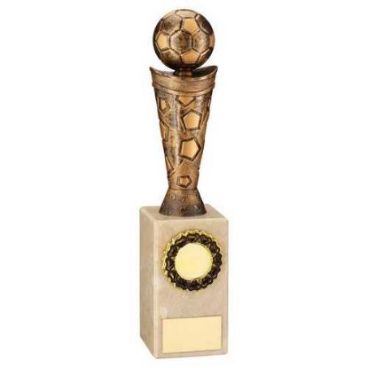 Picture of Bronze|gold Plastic Football Figure On Cream Marble Trophy - (1in Cen) 10in