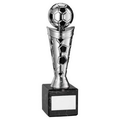 Picture of Silver~black Plastic Football Figure On Black Marble Trophy