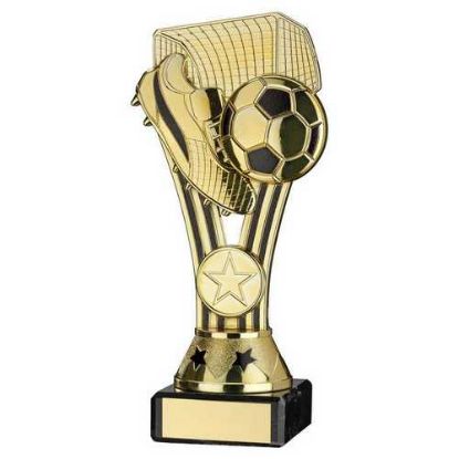 Picture of Gold|black Plastic Wembley Figure On Black Marble Trophy (1in Cen) - 6.75in