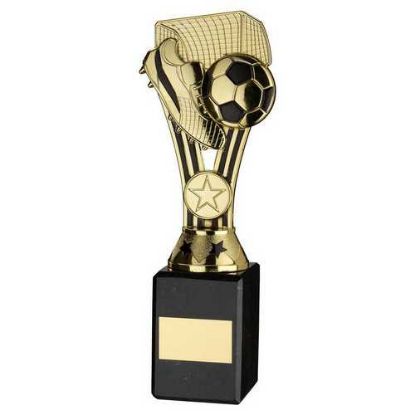 Picture of Gold|black Plastic Wembley Figure On Black Marble Trophy (1in Cen) - 9in