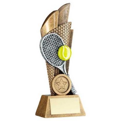 Picture of Brz|pew|yellow Tennis Ball And Racket On Backdrop With Plate (1in Cen) - 5in