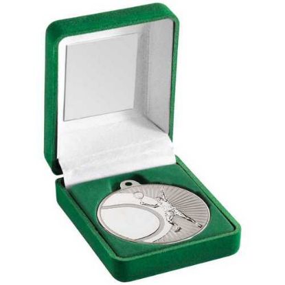 Picture of Green Velvet Box And 50mm Tennis Medal Trophy Matt Silver~silver