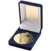 Picture of Blue Velvet Box And 50mm Medal Tennis Trophy Gold - 3.5in